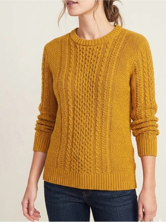 Old Navy Sweaters - Old Navy Mustard Yellow Cable Knit Crewneck Sweater | Golden Honey Fall Pullover